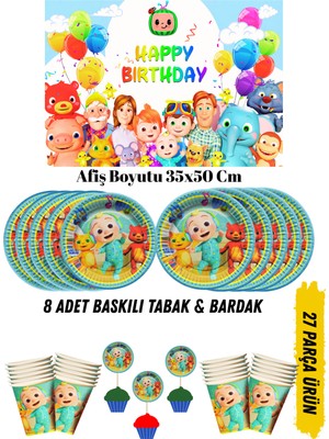 Cocomelon Coco Temalı Doğum Günü Tabak , Bardak , Afiş Seti