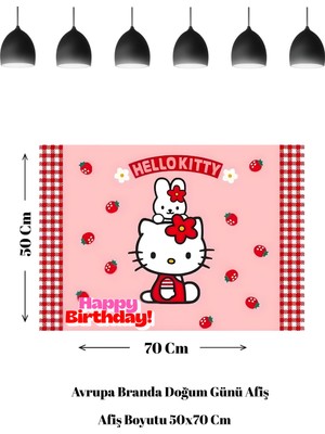Hello Kitty Temalı Doğum Günü Afişi Kırmızı