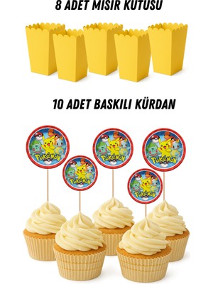 Pokemon Pikachu Temalı Doğum Günü Mısır Kutusu Baskılı Kürdan Seti