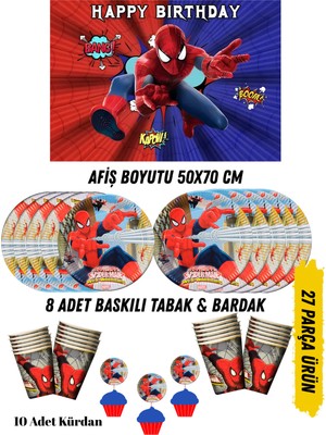 Örümcek Adam Temalı Doğum Günü Tabak , Bardak , Afiş Seti