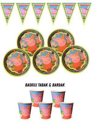 Peppa Pig 16 Kişilik Tabak , Bardak , Flama Bayrak Doğum Günü Set