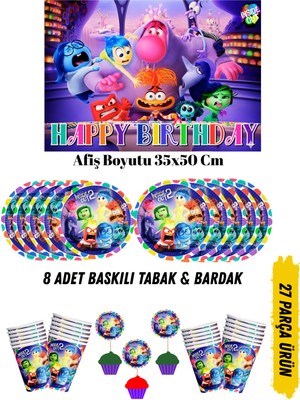 Ters Yüz Temalı Doğum Günü Tabak , Bardak , Afiş Seti 35X50