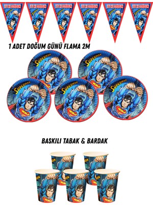Süpermen Superman 24 Kişilik Tabak , Bardak , Flama Bayrak Doğum Günü Set