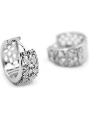 ModaSize Taşlı Halka Küpe - Gümüş