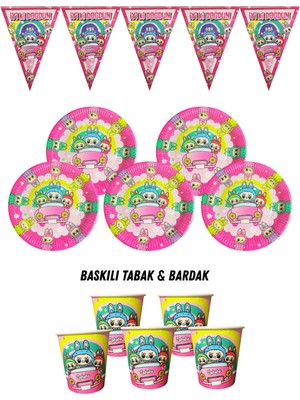 Labubu 8 Kişilik Tabak , Bardak , Flama Bayrak Doğum Günü Set