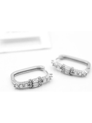 ModaSize Dikdörgen Taşlı Küpe - Gümüş