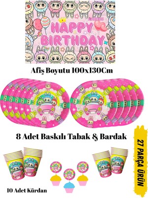 Labubu Lafufu Temalı Doğum Günü Tabak , Bardak , Afiş Seti