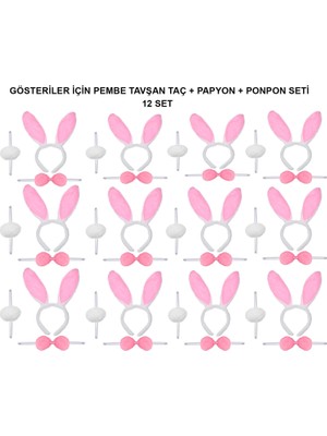 Eco Port Pembe Tavşan Kostüm Seti – Taç, Papyon, Ponpon (12’li Paket)