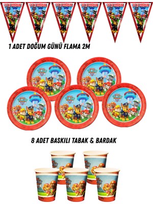 Paw Patrol Ryder 8 Kişilik Tabak , Bardak , Flama Bayrak Doğum Günü Set
