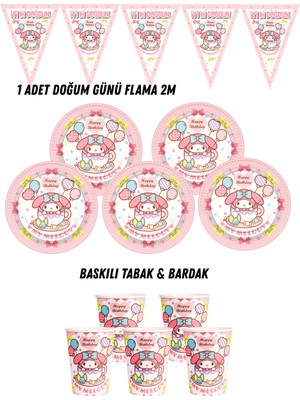 My Melody Melodi 16 Kişilik Tabak , Bardak , Flama Bayrak Doğum Günü Set