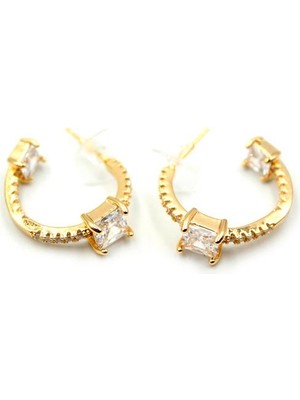 ModaSize Taşlı Halka Küpe - Altın