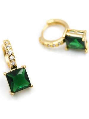 ModaSize Kare Taşlı Küpe - Yeşil