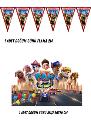 Paw Patrol Karakter Tema Uyumlu Afiş Flama Set 50x70 cm