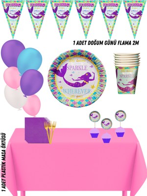 Deniz Kızı Mermaid 8 Kişilik Doğum Günü Parti Süsleri Seti