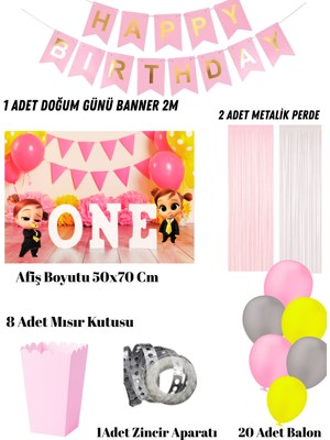 Patron Bebek Gril Pink One The Boss Baby Doğum Günü Parti Party Seti