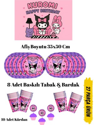 Kuromi Temalı Doğum Günü Tabak , Bardak , Afiş Seti