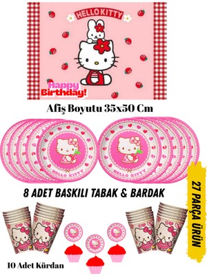 Hello Kitty Temalı Doğum Günü Tabak , Bardak , Afiş Seti