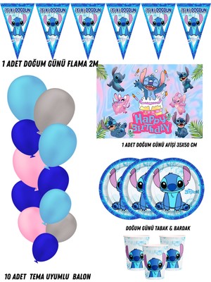 Stitch Stiç & Angel 32 Kişilik Doğum Günü Parti Malzemeleri Süsleri Partymix