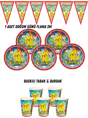 Pokemon Pikachu 16 Kişilik Tabak , Bardak , Flama Bayrak Doğum Günü Set