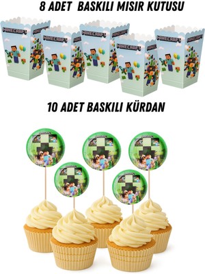 Minecraft Temalı Doğum Günü Mısır Kutusu Baskılı Kürdan Seti