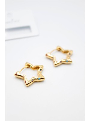 ModaSize Taşlı Yıldız Küpe - Altın