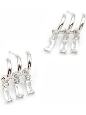 ModaSize Küçük Baget Taşlı Küpe - Gümüş