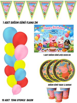 Peppa Pig 40 Kişilik Doğum Günü Parti Malzemeleri Süsleri