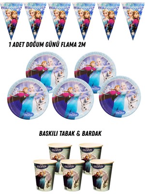 Frozen 24 Kişilik Tabak , Bardak , Flama Bayrak Doğum Günü Set