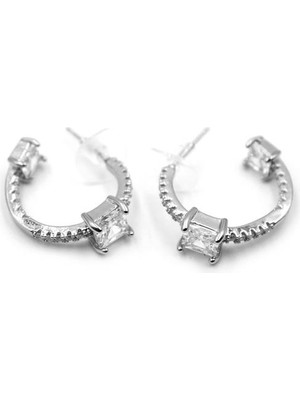 ModaSize Taşlı Halka Küpe - Gümüş