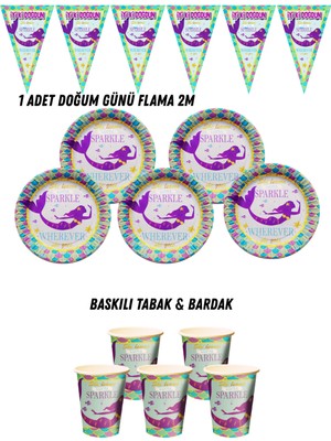 Deniz Kızı 32 Kişilik Tabak , Bardak , Flama Bayrak Doğum Günü Set