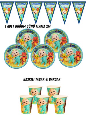 Cocomelon Coco 16 Kişilik Tabak , Bardak , Flama Bayrak Doğum Günü Set