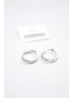 ModaSize Taşlı Halka Küpe - Gümüş