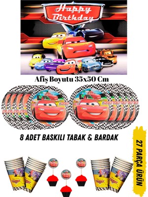 Cars Arabalar Temalı Doğum Günü Tabak , Bardak , Afiş Seti
