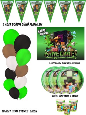 Minecraft 16 Kişilik Doğum Günü Parti Malzemeleri Süsleri Partymix