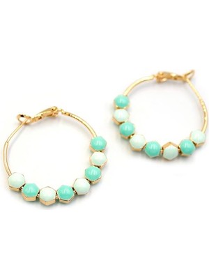 ModaSize Mineli Halka Küpe - Turkuaz