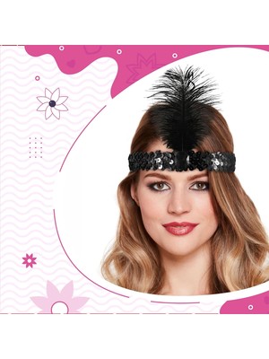 Eco Port Siyah Renk Çarliston Başlık 90 Lı Yıllar 80 Li Yıllar Tüylü Saç Bandı