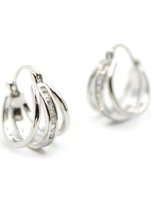 ModaSize Taşlı Halka Küpe - Gümüş