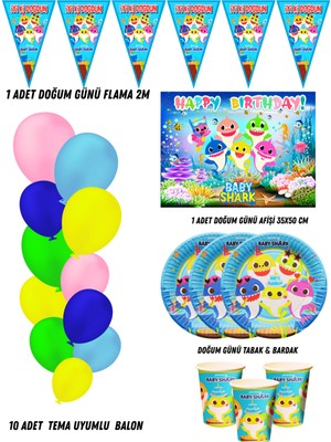 Baby Shark 16 Kişilik Doğum Günü Parti Malzemeleri Süsleri