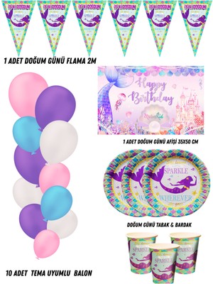 Deniz Kızı 8 Kişilik Doğum Günü Parti Malzemeleri Süsleri