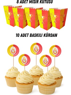 Sarı-Kırmızı Taraftar Temalı Doğum Günü Mısır Kutusu Baskılı Kürdan Seti