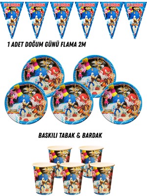 Sonic Boom Kirpi Sonic 40 Kişilik Tabak , Bardak , Flama Bayrak Doğum Günü Set