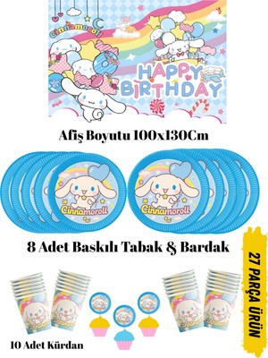Cinnamoroll Cinnamoron Sanrio Temalı Doğum Günü Tabak , Bardak , Afiş Seti