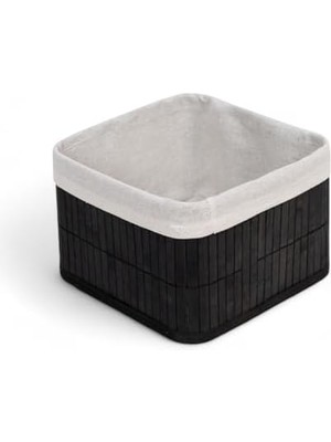 Bambu Çok Amaçlı Saklama Kutusu Düzenleyici Kare Organizer, Dekoratif Bambu Düzenleyici Siyah (20X20X13CM)