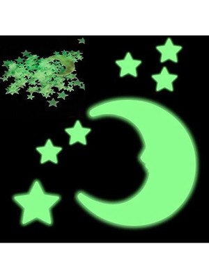 Karanlıkta Parlayan Fosforlu Ay ve Yıldız Tasarımlı Dekoratif (150 Adet Yıldız)