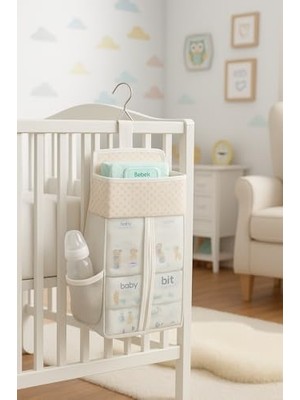 Cepli Beşik Yanı Düzenleyici - Bebek Yatak ve Beşik Yanı Çok Amaçlı Düzenleyici (Bej)