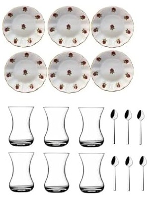 18 Parça Kırmızı Gül Acem Çay Bardağı Takımı 856656566AYBABASTORE