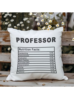 Qoeuyl Boutique Proffessor Nutrition Facts Baskılı Akademisyen Hediyelik Elyaf Dolgulu Dekoratif Yastık