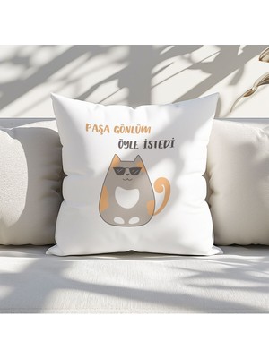 Qoeuyl Boutique Paşa Gönlüm Öyle Istedi Baskılı Komik Eğlenceli Hediyelik Elyaf Dolgulu Saten Dekoratif Yastık
