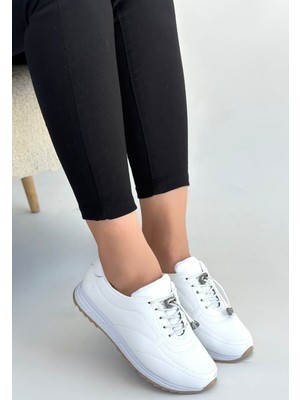 Egecen Finna Beyaz Cilt Bağcıklı Spor Ayakkabı
