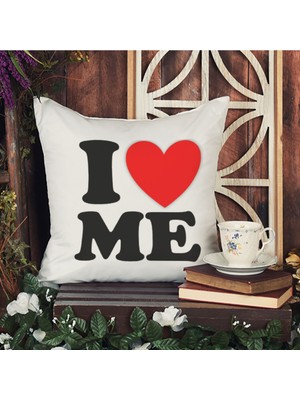Qoeuyl Boutique I Love Me Baskılı Elyaf Dolgulu Hediyelik Yastık